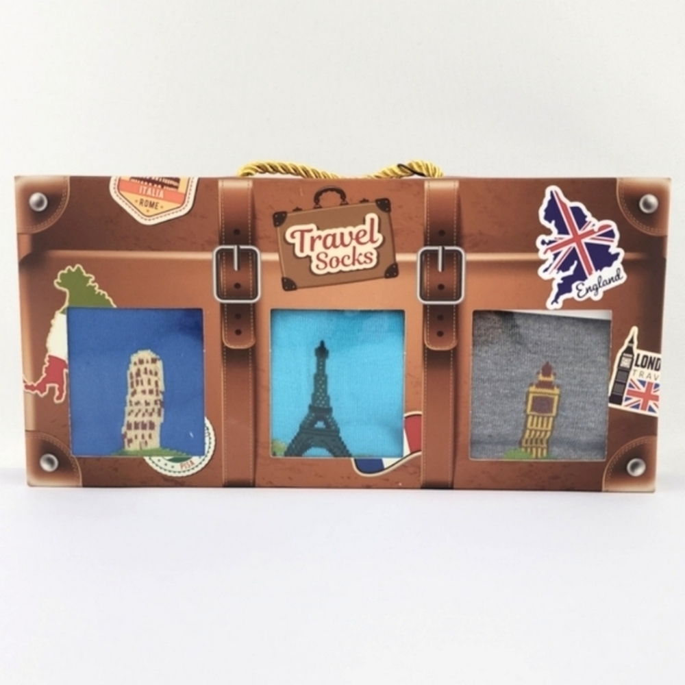 NWT Orrsum Sock Co. Men's Travel Places Suitcase Crew Socks 3 Pack 8-12